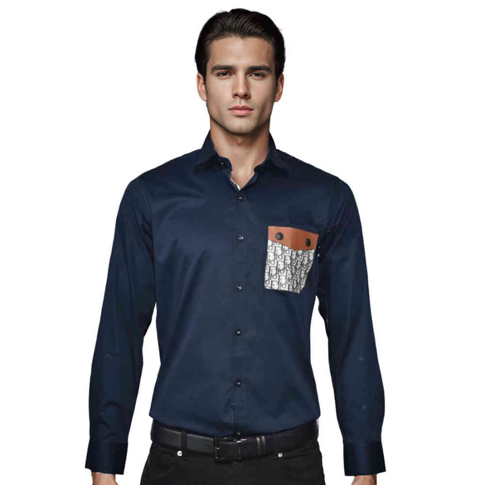 Blue Dior Oblique Pattern Pocket Logo White Premium Shirt