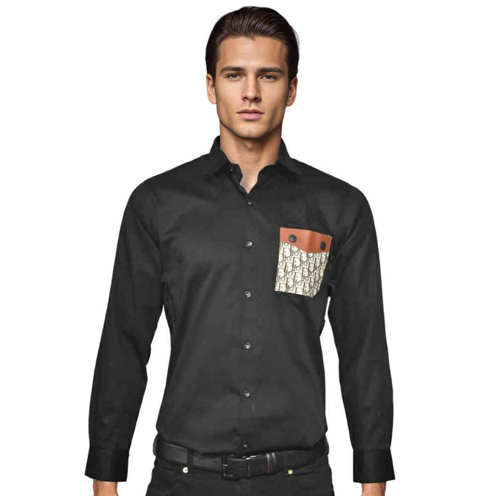 Black Dior Oblique Pattern Pocket Logo White Premium Shirt
