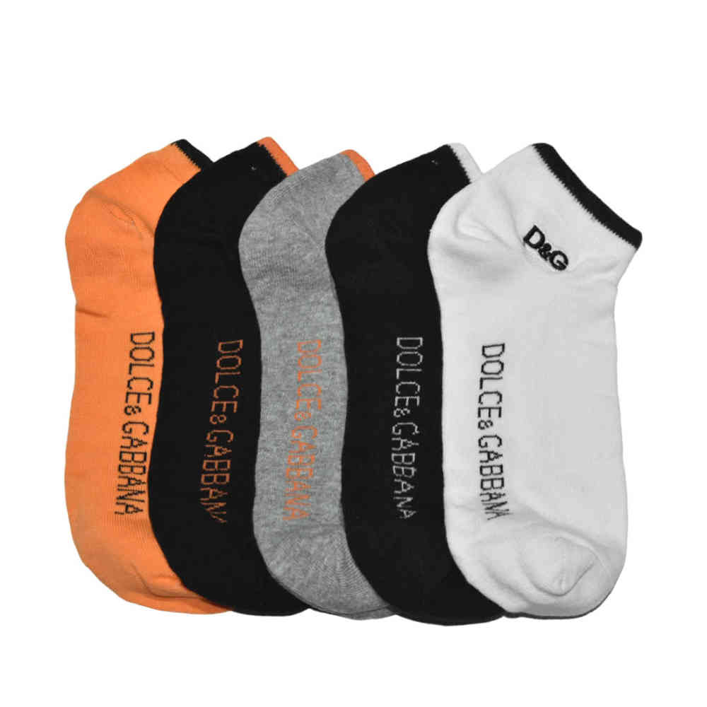 Low Anklet Orange Premium Quality Socks Dolce Gabbana Embroidered logo Low Ankle Socks - Pack of 5