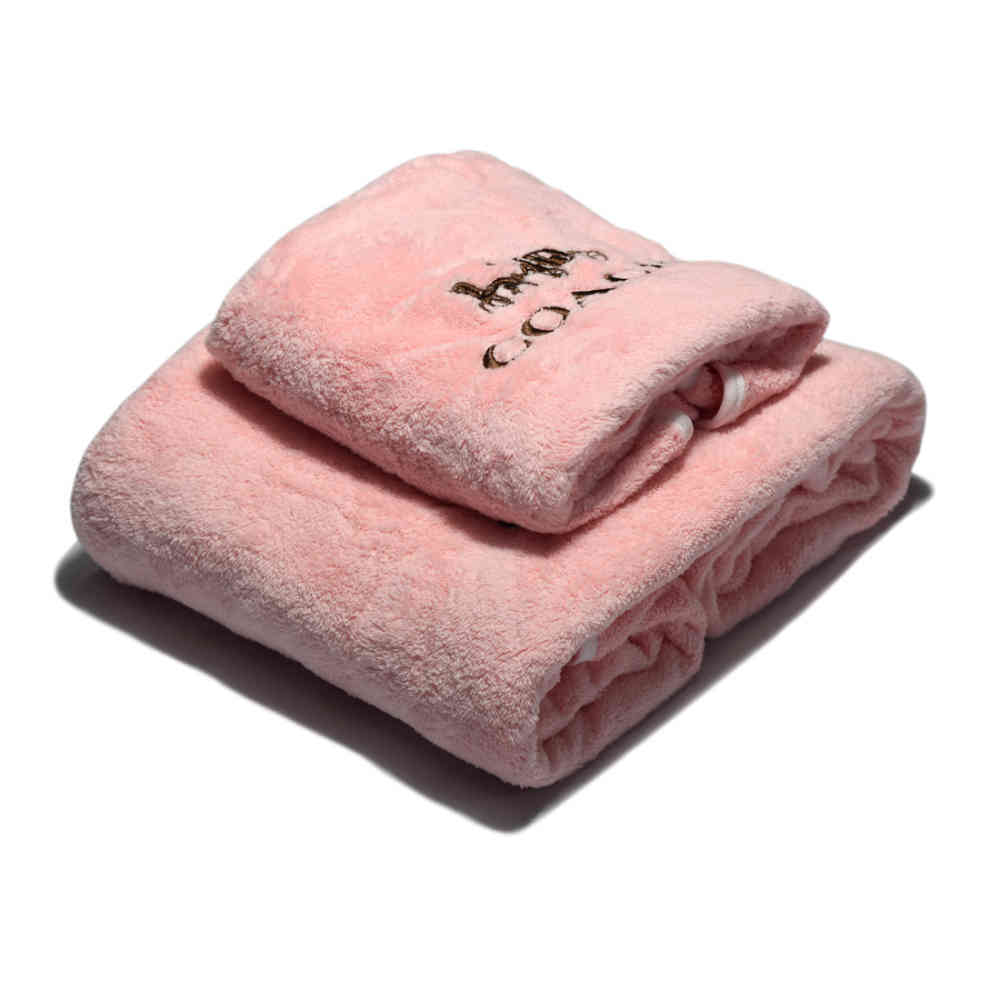 Pink Coach Embroidered Logo Grey Premium Towel - Set of 2