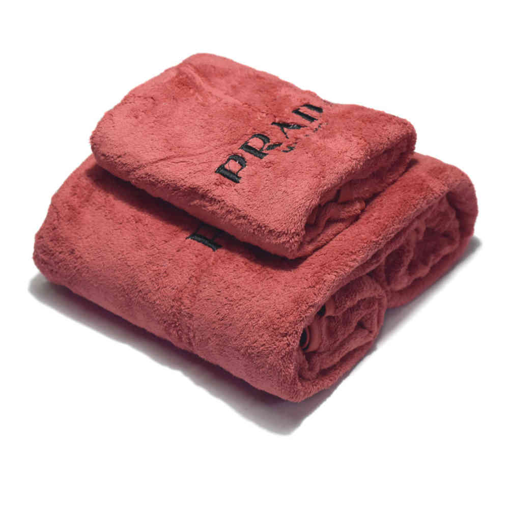 Red Prada Embroinded Grey Premium Quality Towel - Set of 2