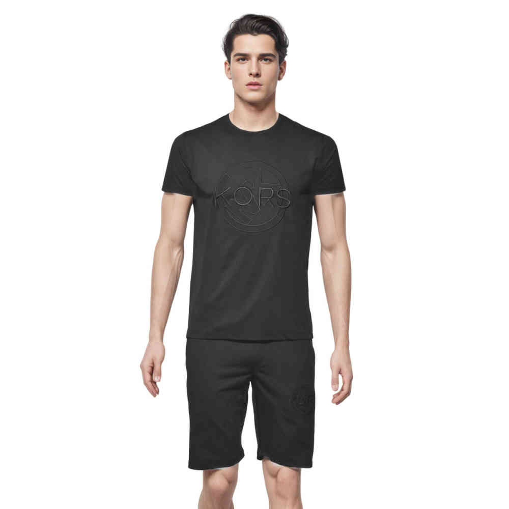 Black Michael Kors Embroidered Cream Premium T-shirt & Shorts Combo