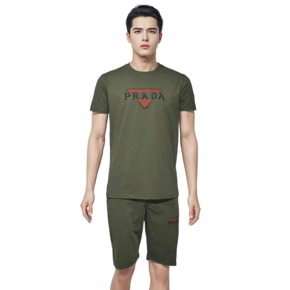 Green Prada Embroidered Black Premium T-shirt & Shorts Combo