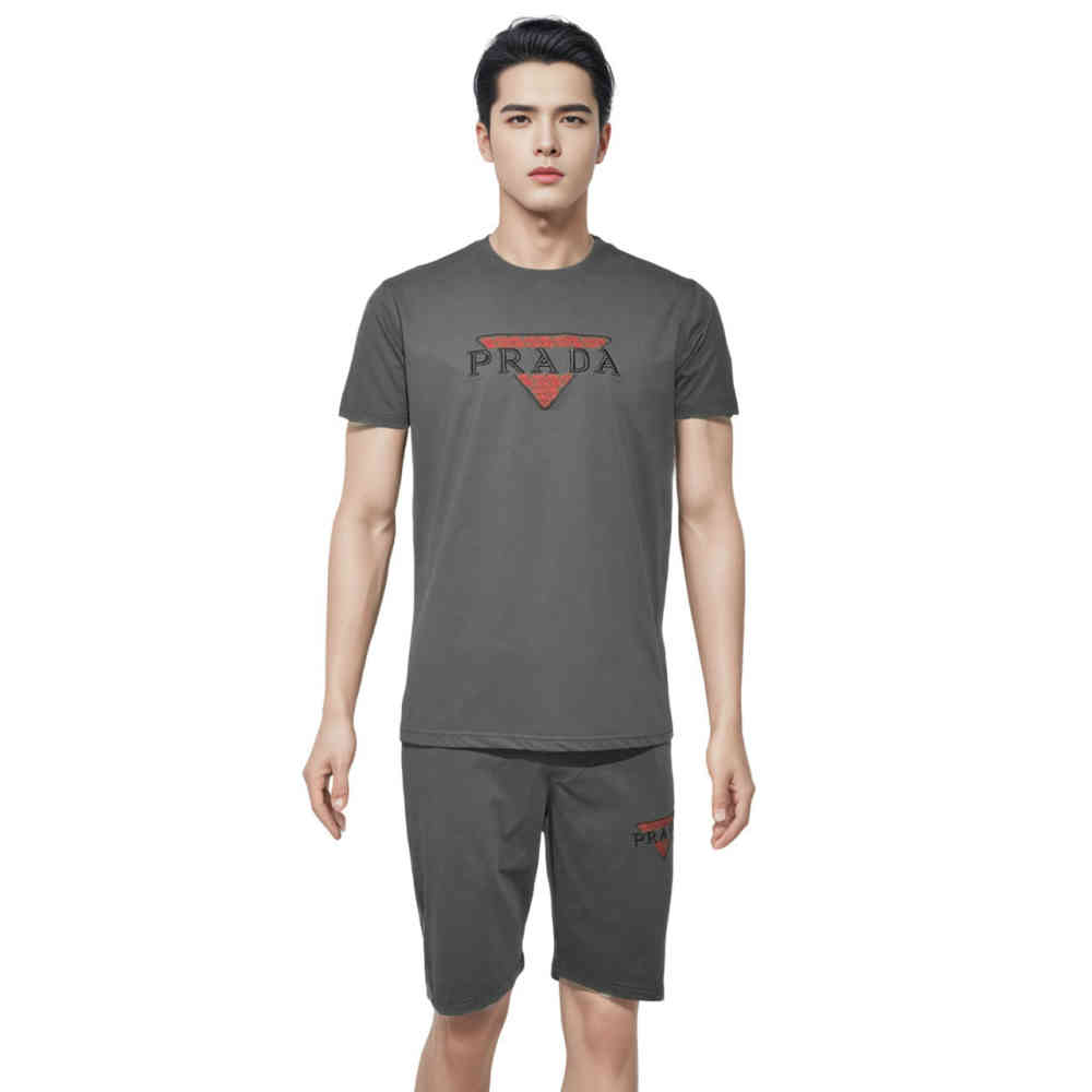 Grey Prada Embroidered Black Premium T-shirt & Shorts Combo