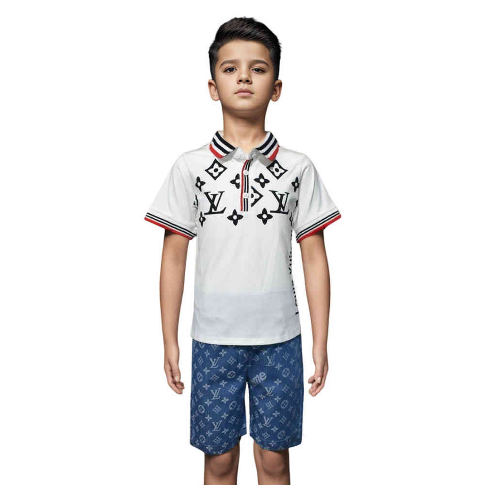 White Louis Vuitton Black Monogram Premium Kids Co-ord Set