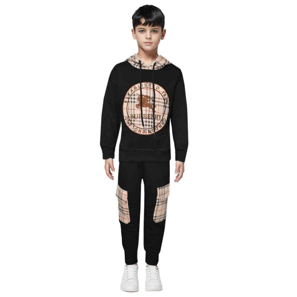 Black Burberry Embroidered Logo White Premium Quality Kids Co-Ord Set