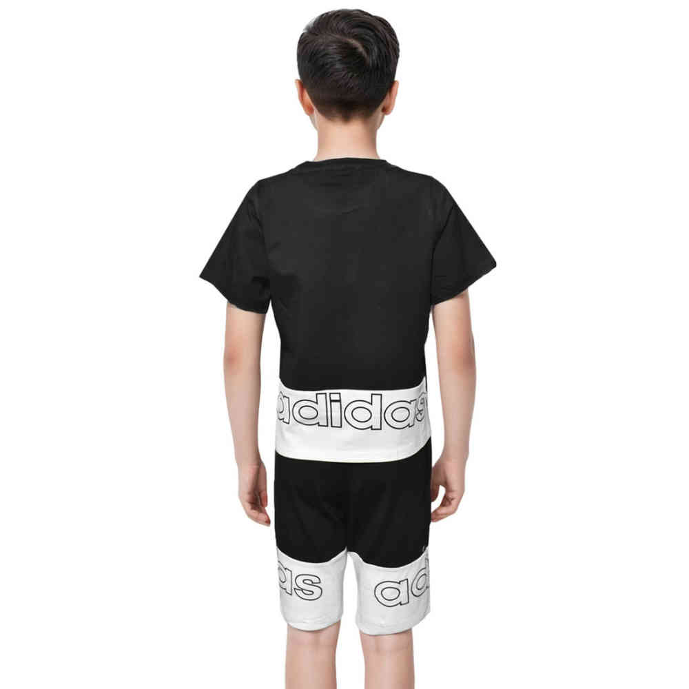 Adidas logo Printed Black & White Kids Co-ord Set-thumb-1