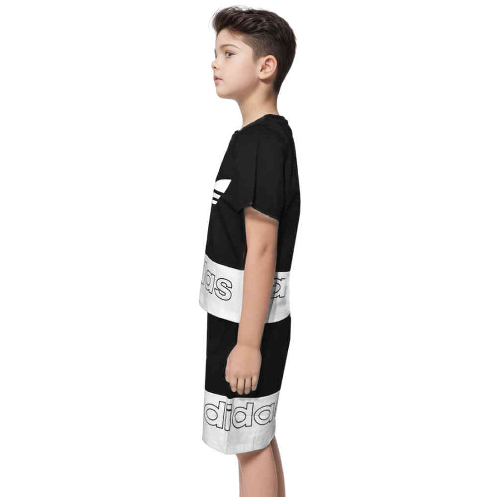 Adidas logo Printed Black & White Kids Co-ord Set-thumb-2