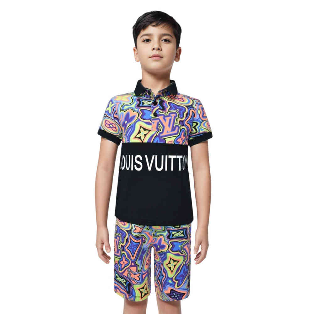 Louis Vuitton Multi Color Premium Kids Co-ord Set-thumb-0