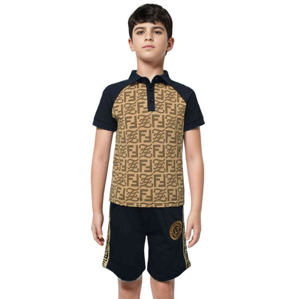 Fendi Black & Brown Premium Kids Co-ord Set-thumb-0