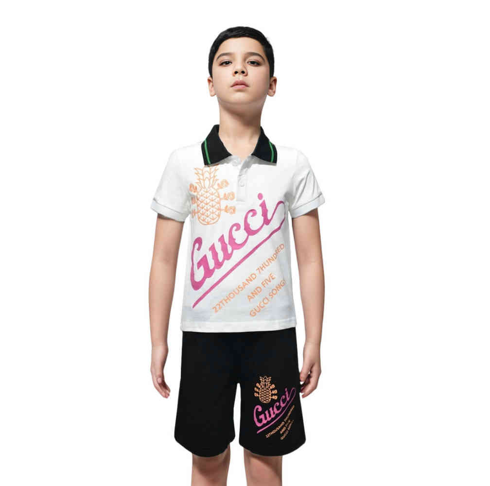 White Gucci Black Pineapple Printed Premium Kids Co-ord Set