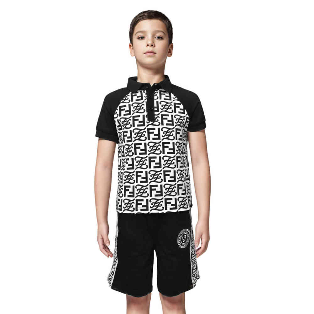Fendi logo Printed Black & White Kids Co-ord Set-thumb-0