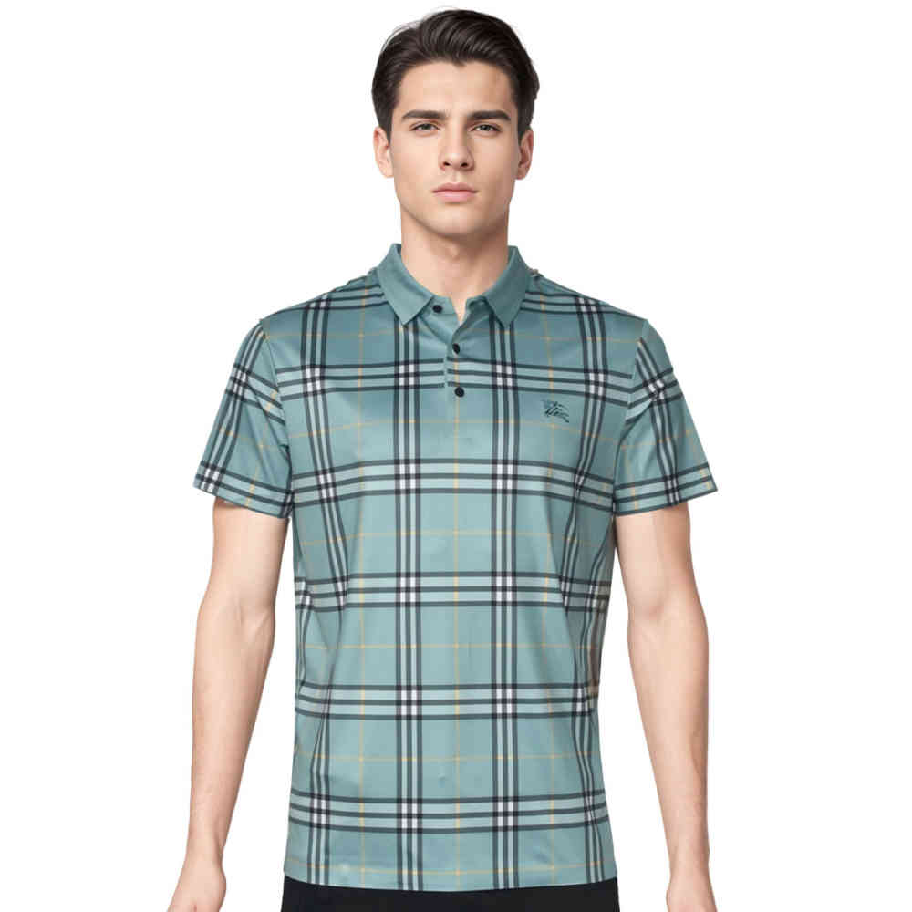 Green Burberry Blue Embroidered Logo Premium Polo T-shirt