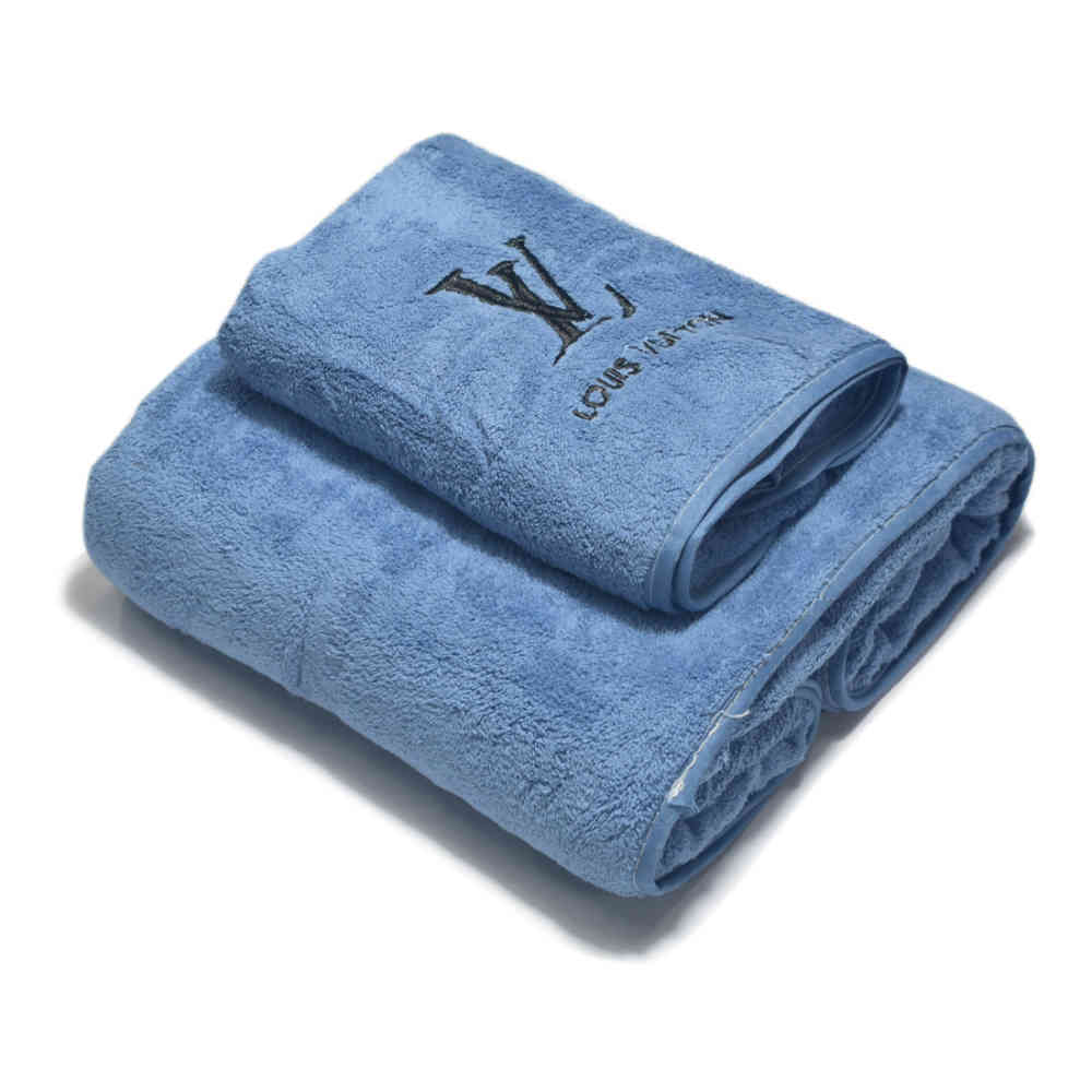 Blue Louis Vuitton Embroidered logo Grey Premium Towel - Set of 2
