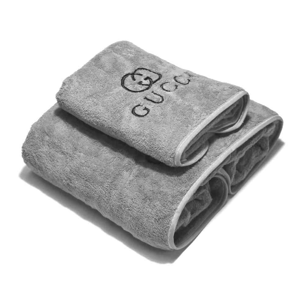 Grey Gucci Embroidery Logo Light Brown Premium Towels - Set of 2
