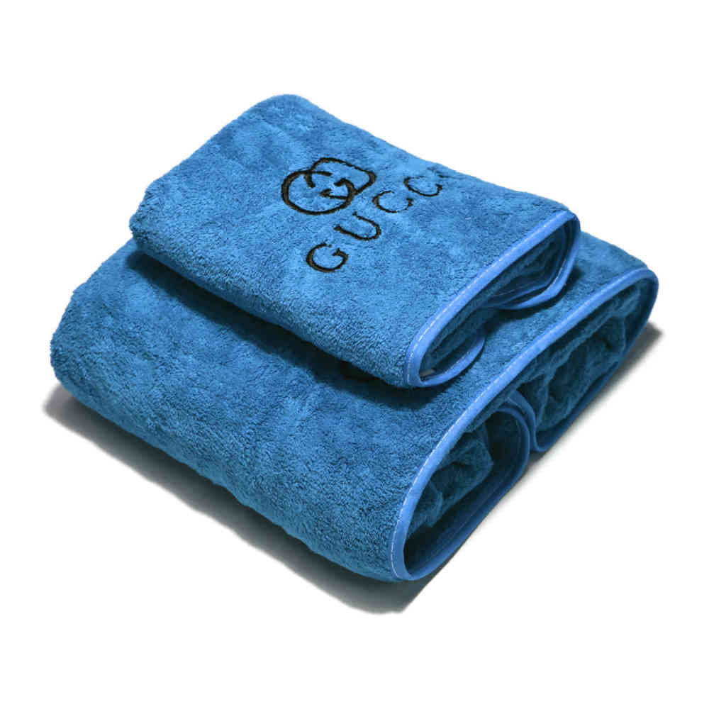 Blue Gucci Embroidery logo Dark Grey Towels - Set of 2