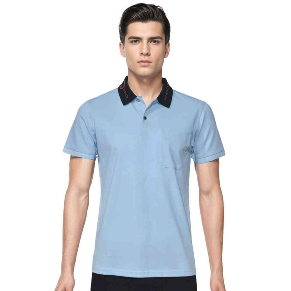 Sky Blue Gucci Black Premium Quality Polo Men's T-shirt
