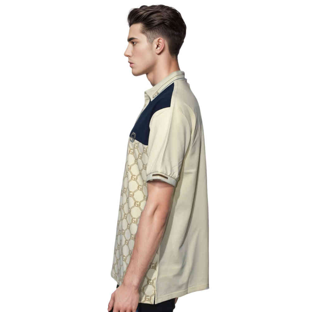 Gucci Cream Monogram Print Premium Polo T-shirts-2