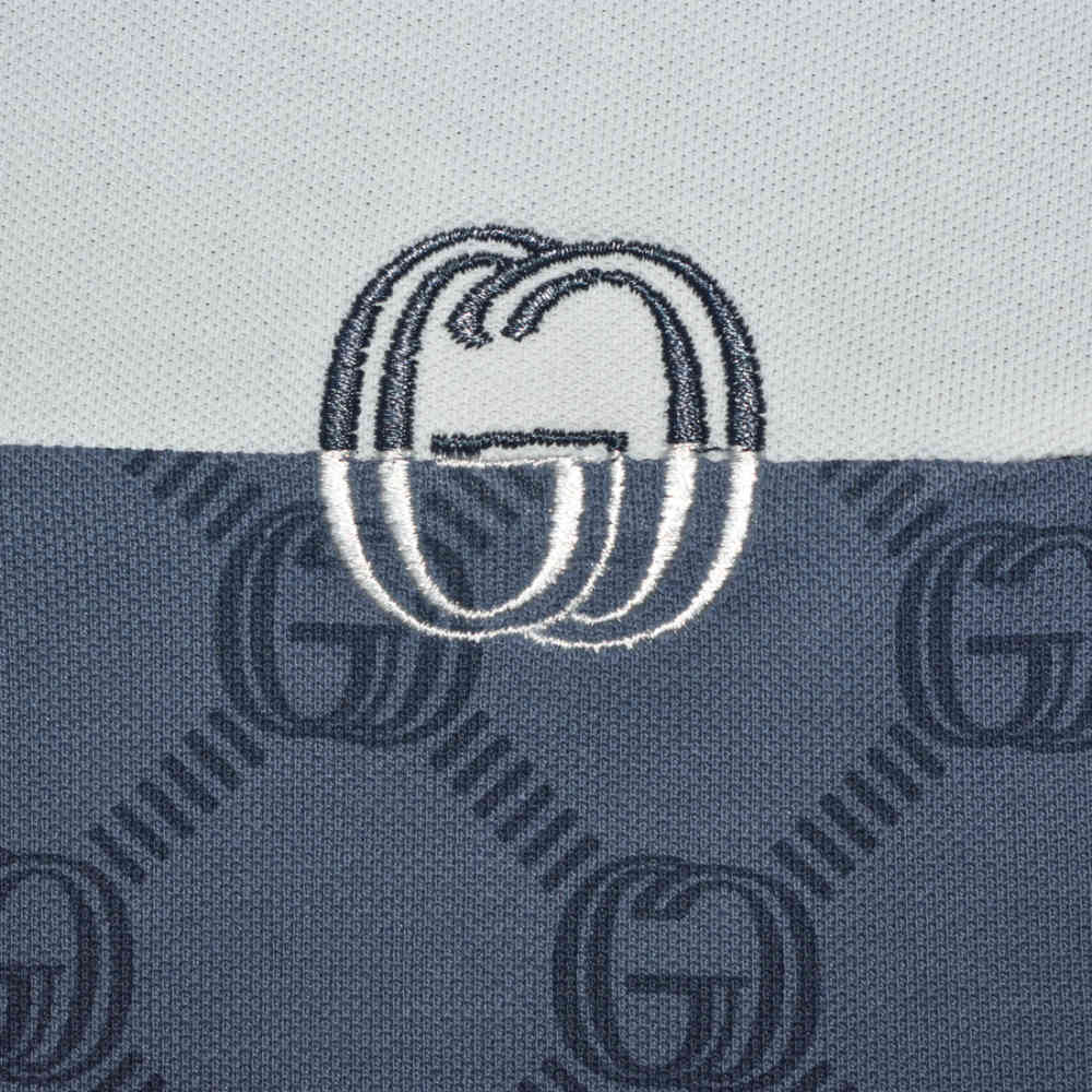Gucci Blue Monogram Print Premium Polo T-shirts-3