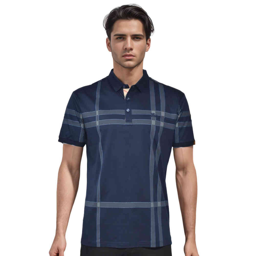 Navy Blue Burberry White Premium Quality Polo Tees