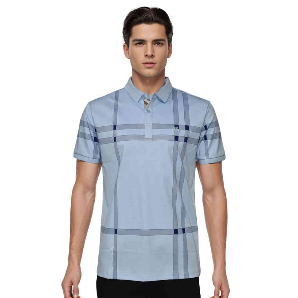 Sky Blue Burberry White Premium Quality Polo Tees