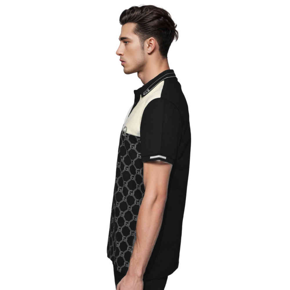 Gucci Black Monogram Print Premium Polo T-shirts-2