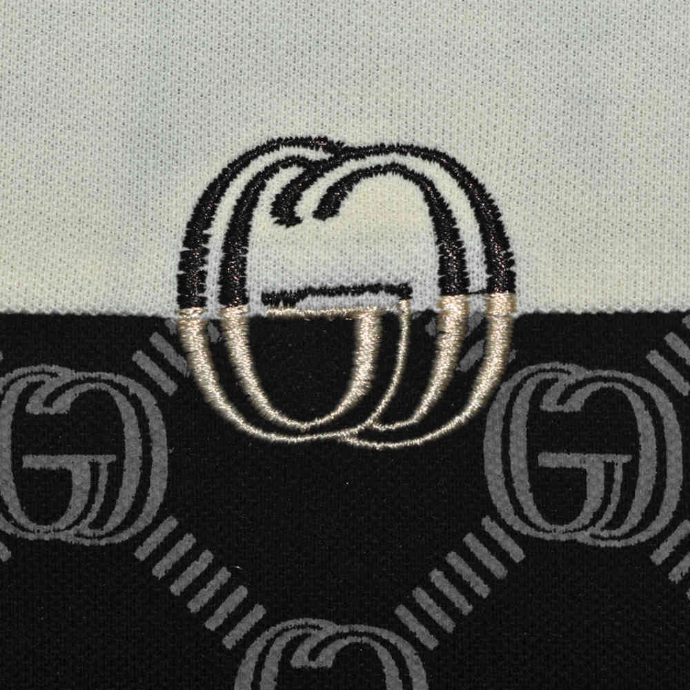 Gucci Black Monogram Print Premium Polo T-shirts-3