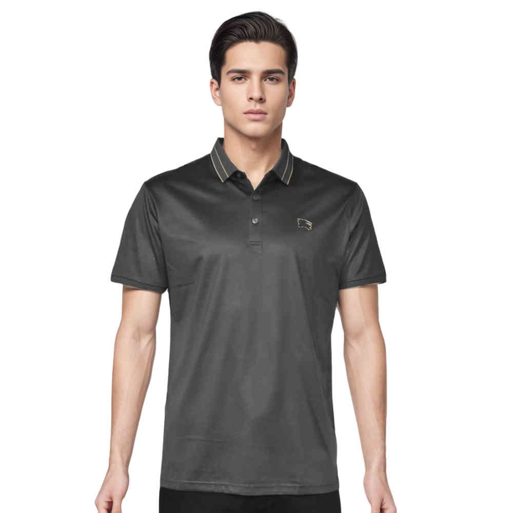 Grey Burberry logo Icon Black Premium Polo T-shirt