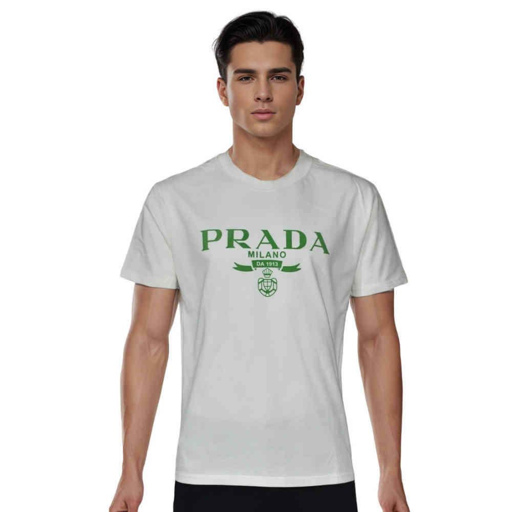 White Prada Milano logo Print Black Premium T-shirt