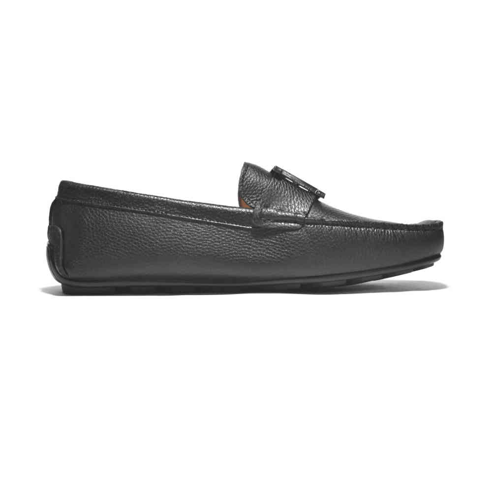 Balmain Black Premium Luxury Leather Loafers-thumb-2