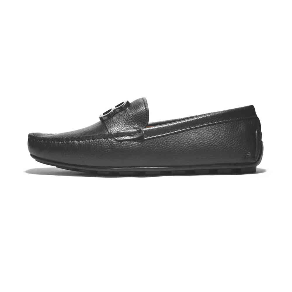Balmain Black Premium Luxury Leather Loafers-thumb-1