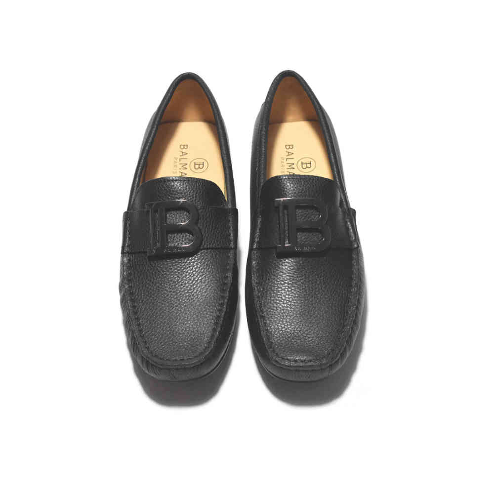 Balmain Black Premium Luxury Leather Loafers-thumb-3