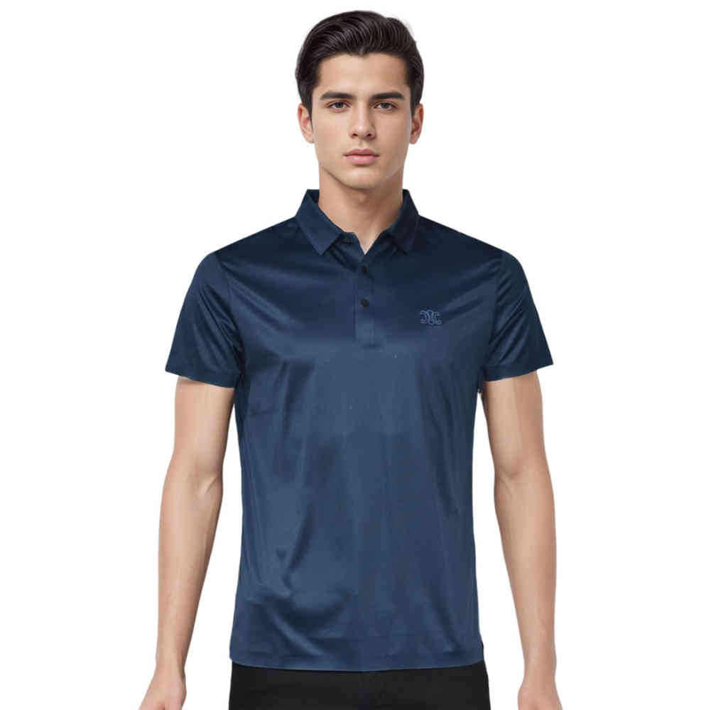 Blue Celine Embossed logo Black Premium Polo T-shirt