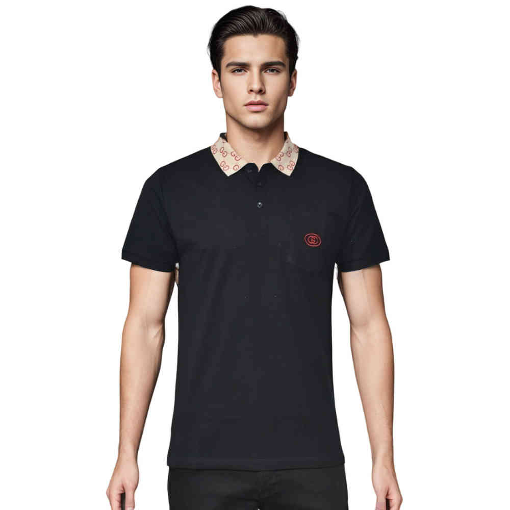 Black Gucci Embroidered White Premium Polo T-shirt