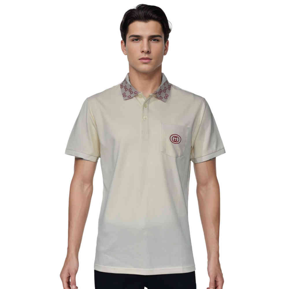 Cream Gucci Embroidered White Premium Polo T-shirt