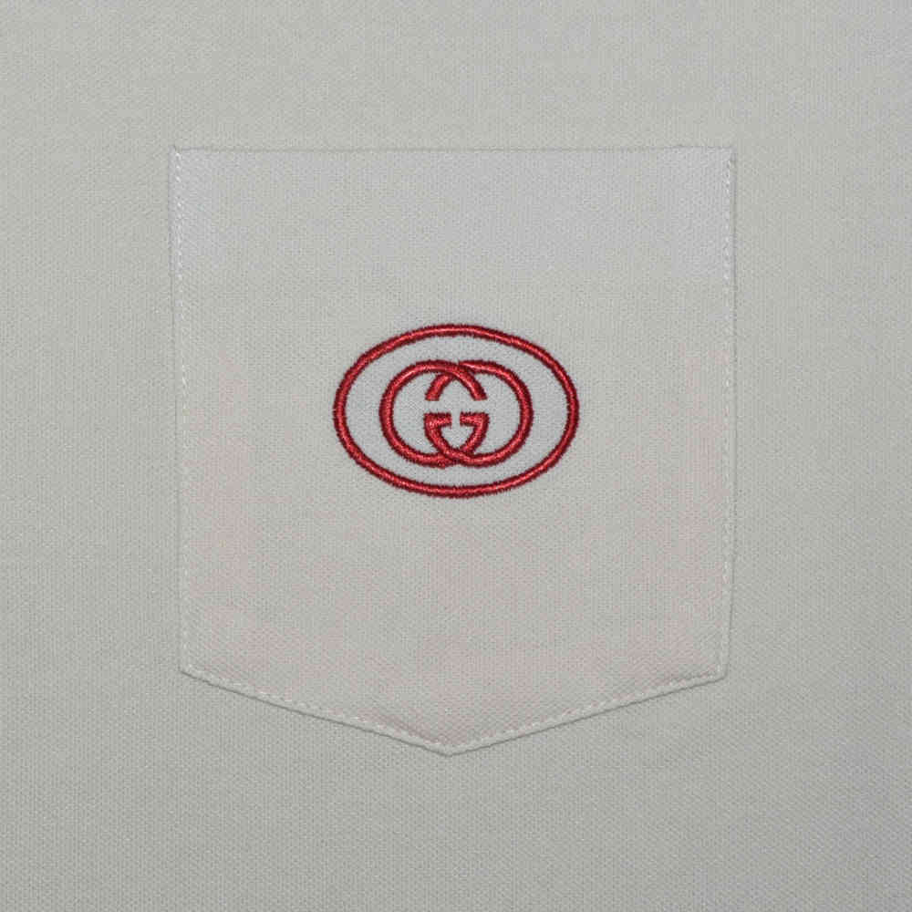 Gucci Embroidered Cream Premium Polo T-shirt-3