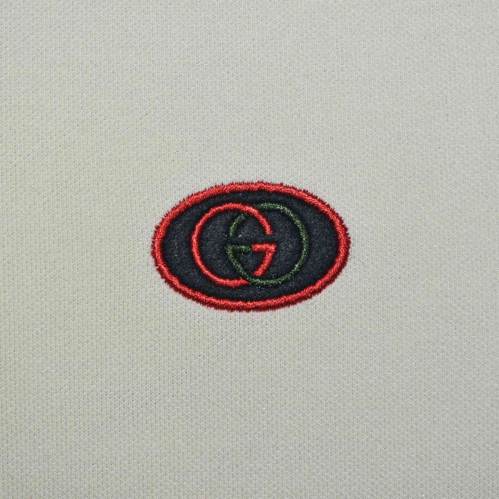 Gucci Embroidered logo Cream Cotton Polo T-shirt-3