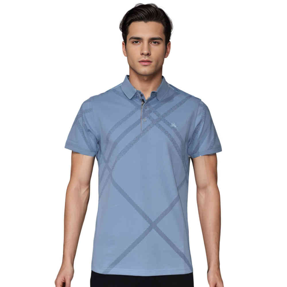 Navy Blue Burberry Printed White Premium Luxury Polo T-shirt