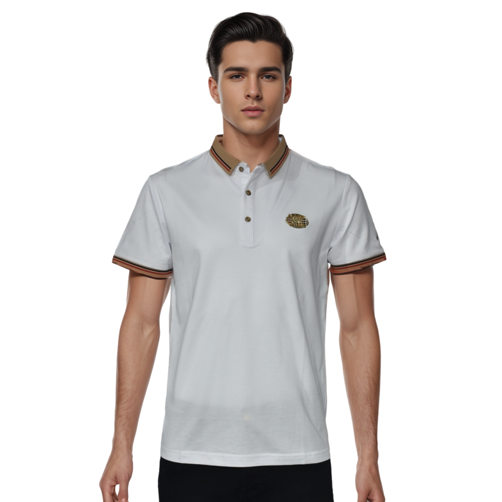 White Burberry Embossed logo Green Premium T-shirt