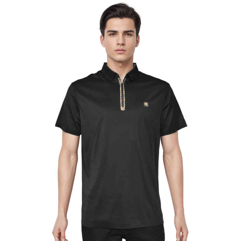 Black Burberry Embossed logo Navy Blue Premium T-shirt