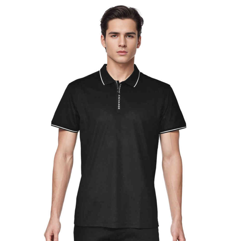 Black Giorgio Armani Embroidered logo Dark Blue Polo T-shirt