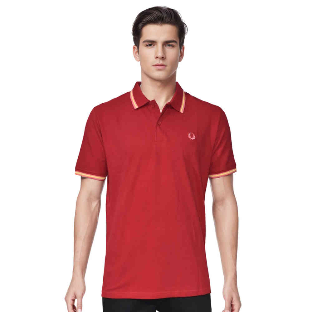 Red Fred Perry Embroidered logo Olive Premium T-shirt