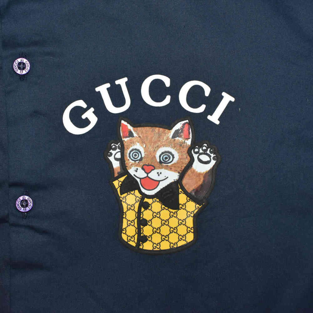 Gucci Cat Print Navy Blue Premium Shirt-4