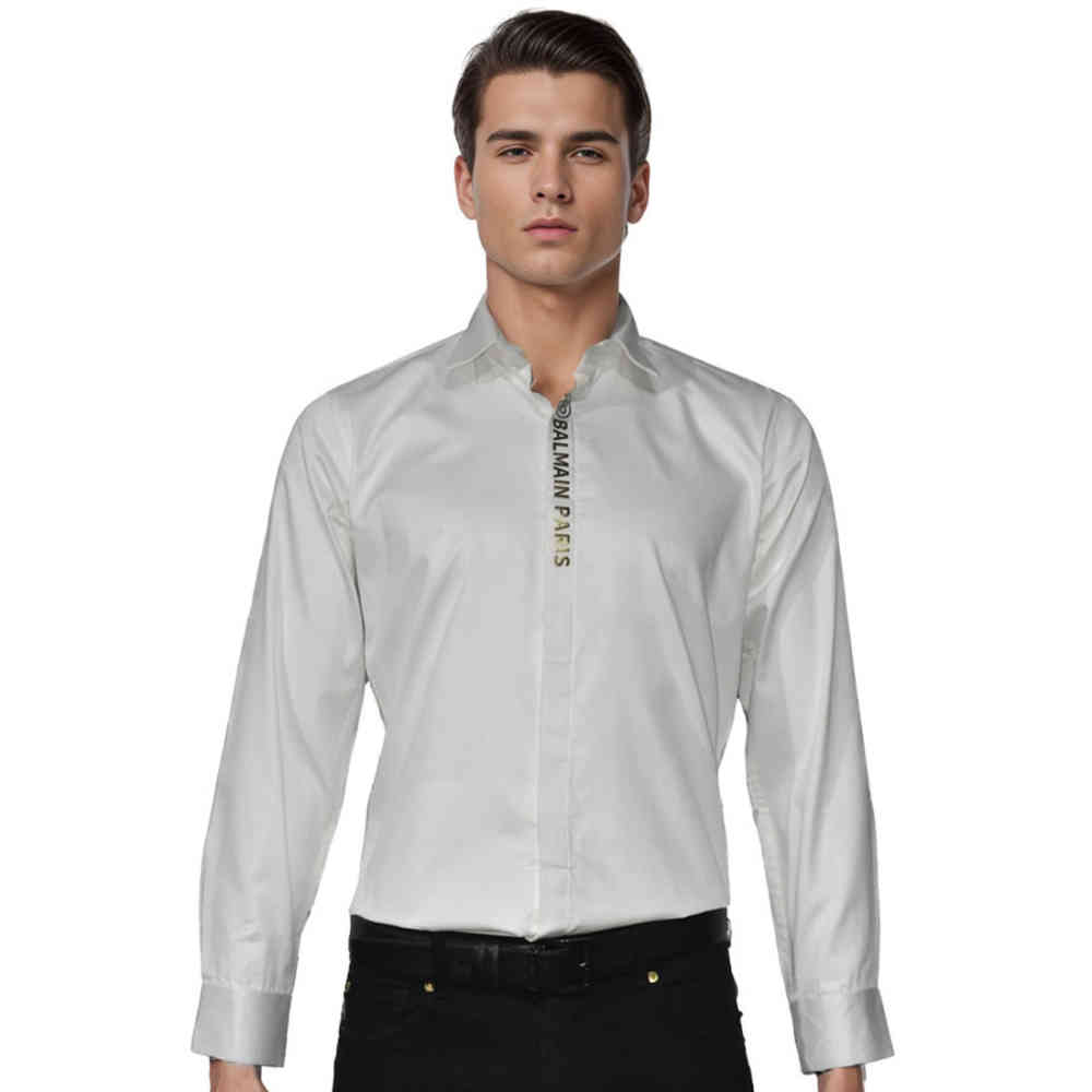 White Balmain Brown Premium Luxury Cotton Shirt