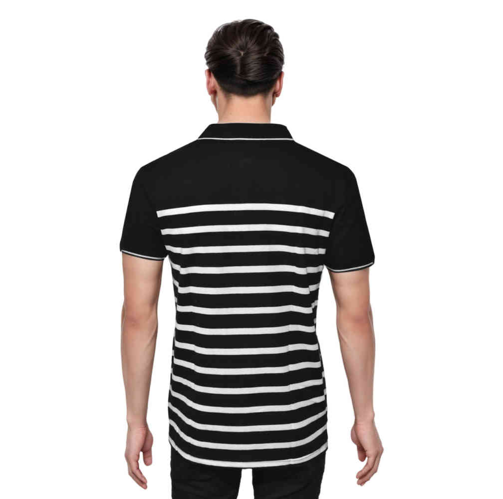 Coach Embroidered logo Striped Pique Black Polo T-shirt-1