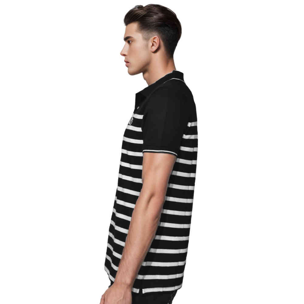 Coach Embroidered logo Striped Pique Black Polo T-shirt-2