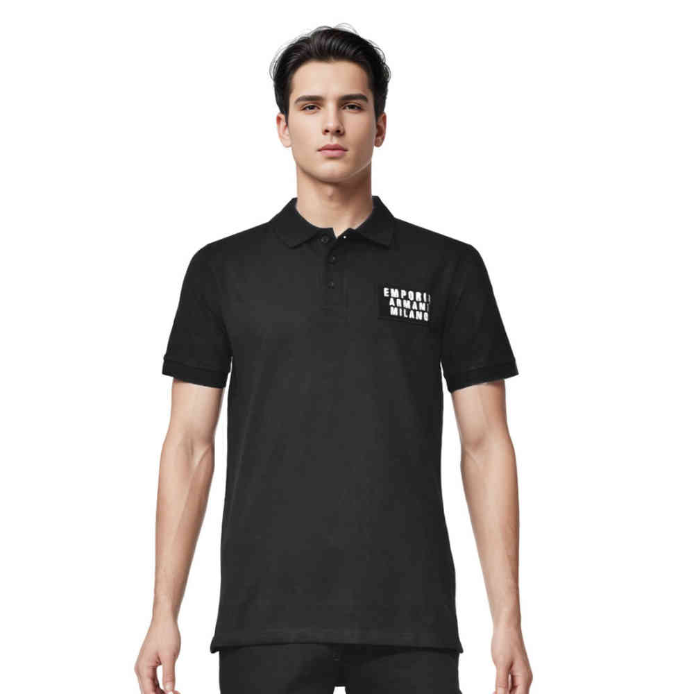 Black Emporio Armani Embroidered Patch Sky Blue T-shirt