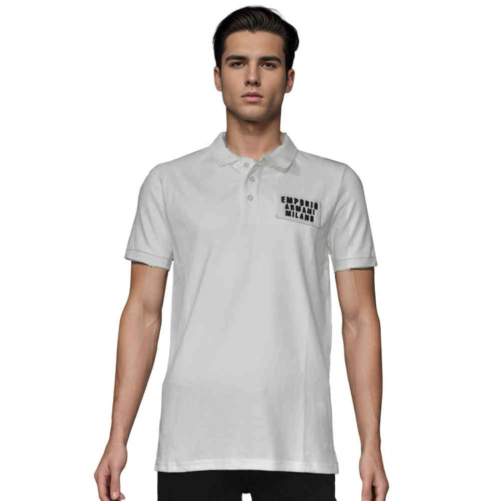 White Emporio Armani Embroidered Patch Sky Blue T-shirt