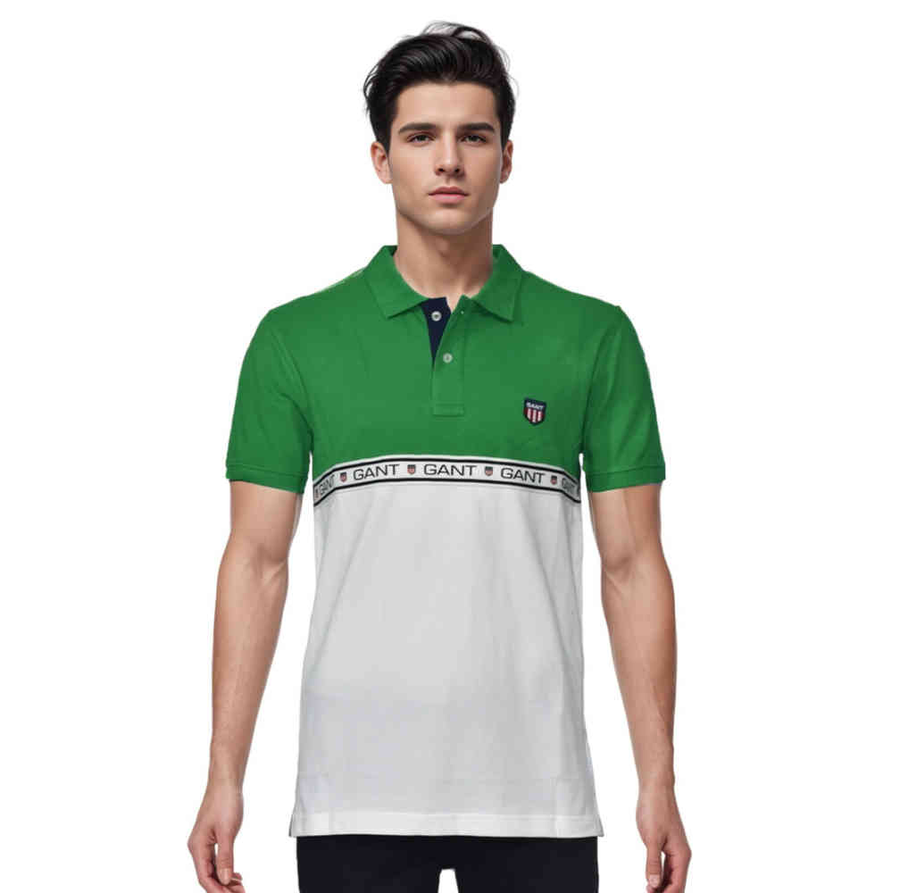 Green GANT Embroidery logo Navy Blue Premium Polo T-shirt