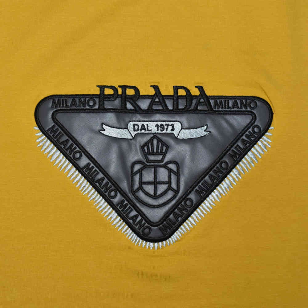Prada Embroidered logo Yellow Cotton T-shirt-thumb-3